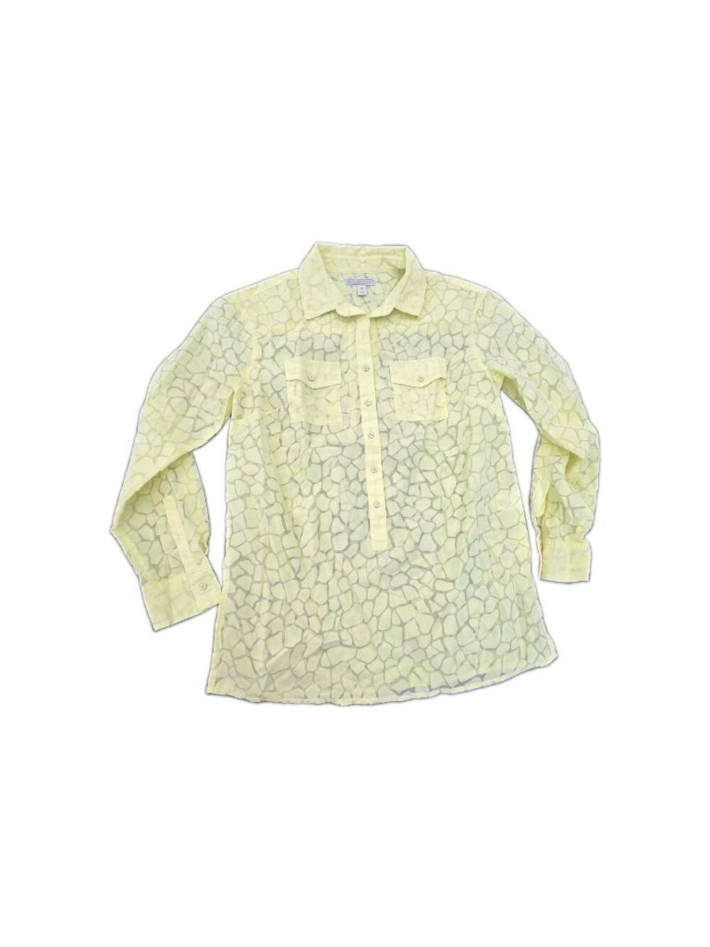 Dana Buchman Womens Shirt S Yellow Pullover Button Up Collared Roll Tab Sleeve